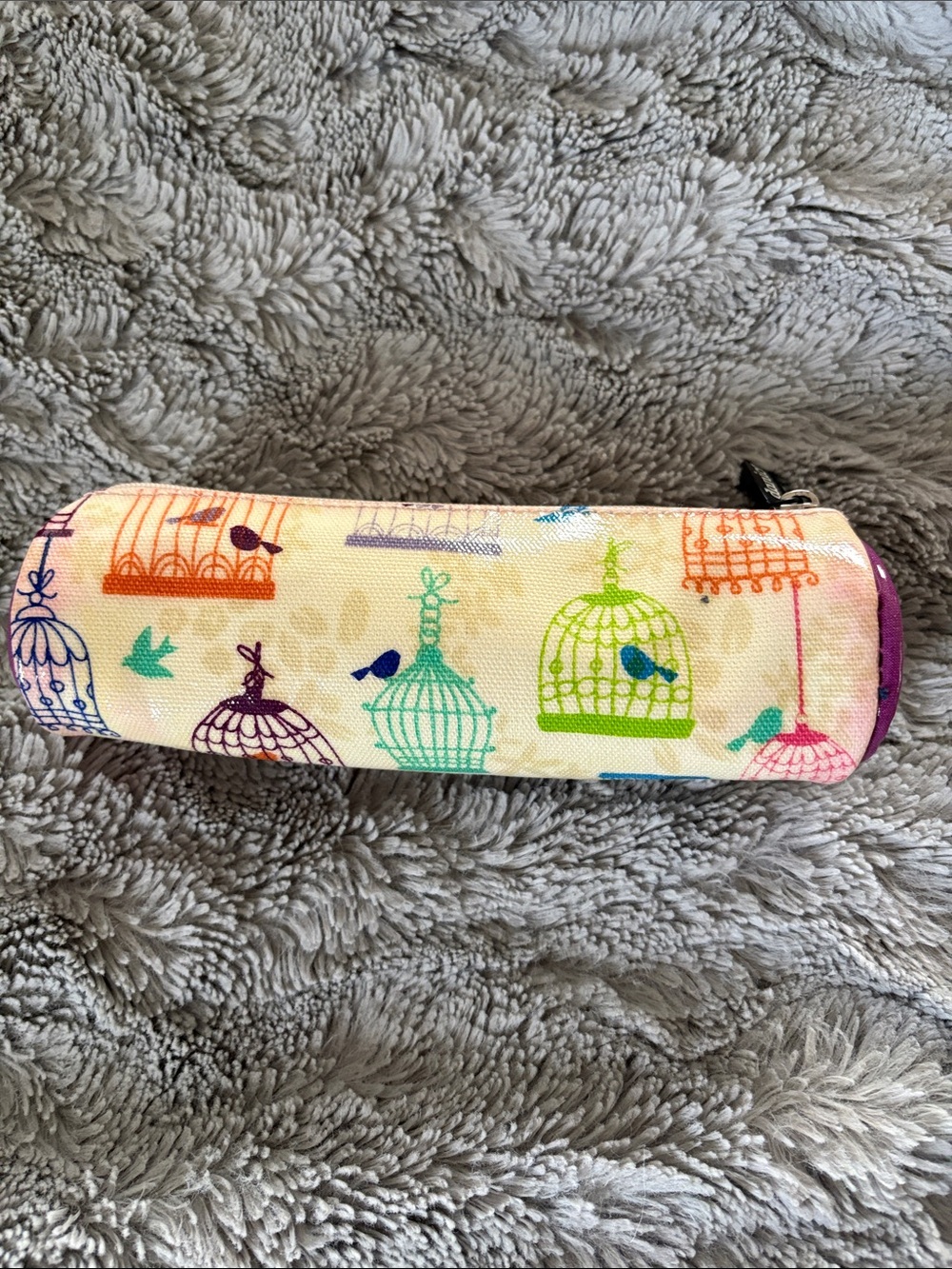 Colorful Birdcage Pattern Pet Accessory Pouch - Cream with Multi-Color Cages
